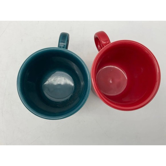 Fiesta Ware Tom Jerry Coffee Mugs Set of 2 HLC O Ring Handle Cups Red Green - Picture 5 of 8